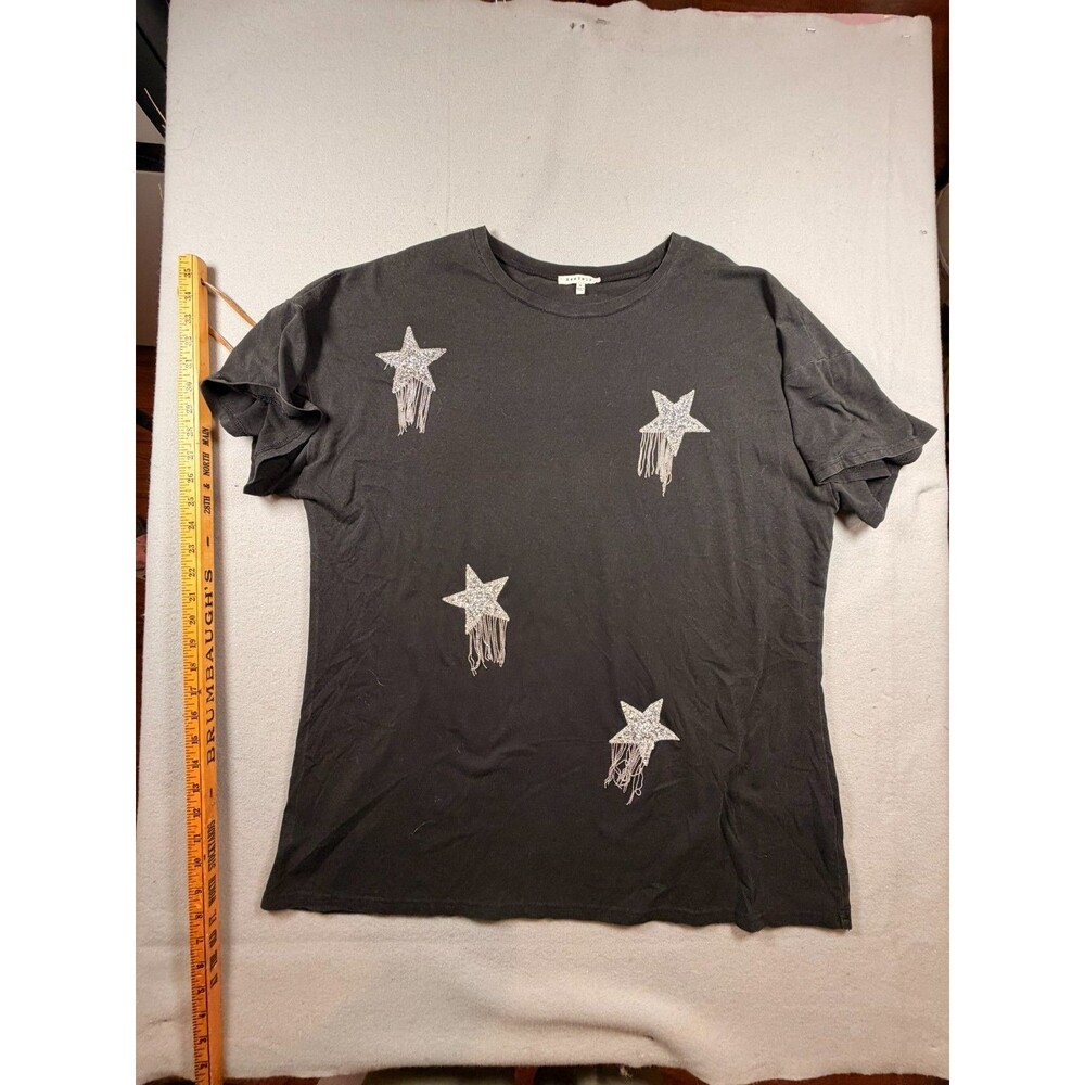 Medium Baevely boutique boho Rockstar Sequin Star tunic top with tassels Black